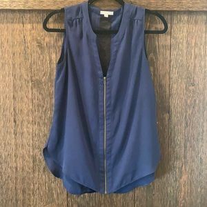 Navy top with lace and zipper detail